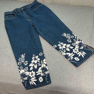Vintage Y2K Crop Jeans Size 12 Floral Coastal High Rise Relaxed Hawaiian Floral